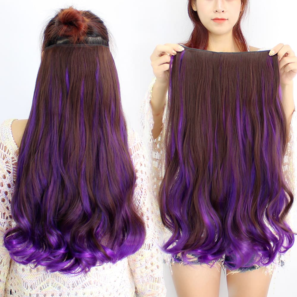 Long Curly Hair Wig For Women One-piece Gradient Color Curling Hair Piece Colorful Simulation Fake Piece Dual-color Dyeing