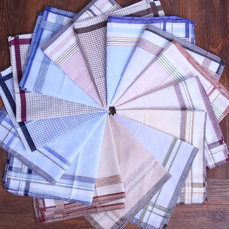 Classic Vintage Pure Cotton Handkerchiefs, Multi-color Woven Stripes for Elderly Men and Women, Factory Direct Supply