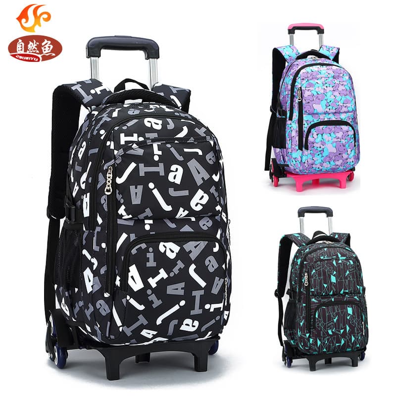 Natural Fish Roller Backpack for Grades 4-9 (Boys and Girls) - Hand-Pulled Suitcase, Tricycle for Climbing Stairs