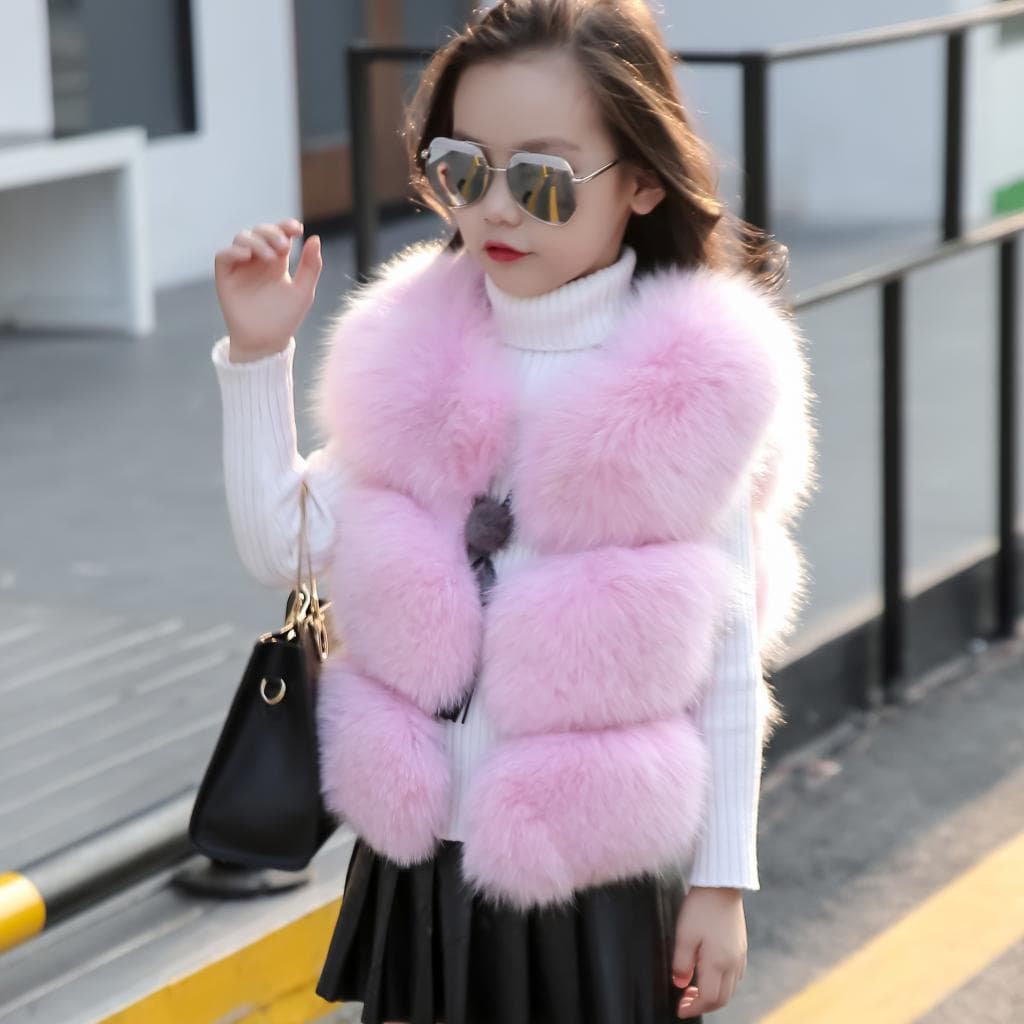 Kids Girls Baby Fur Vest Winter Fall New 2023 Short Korean Style Coat Top Infant Thickened