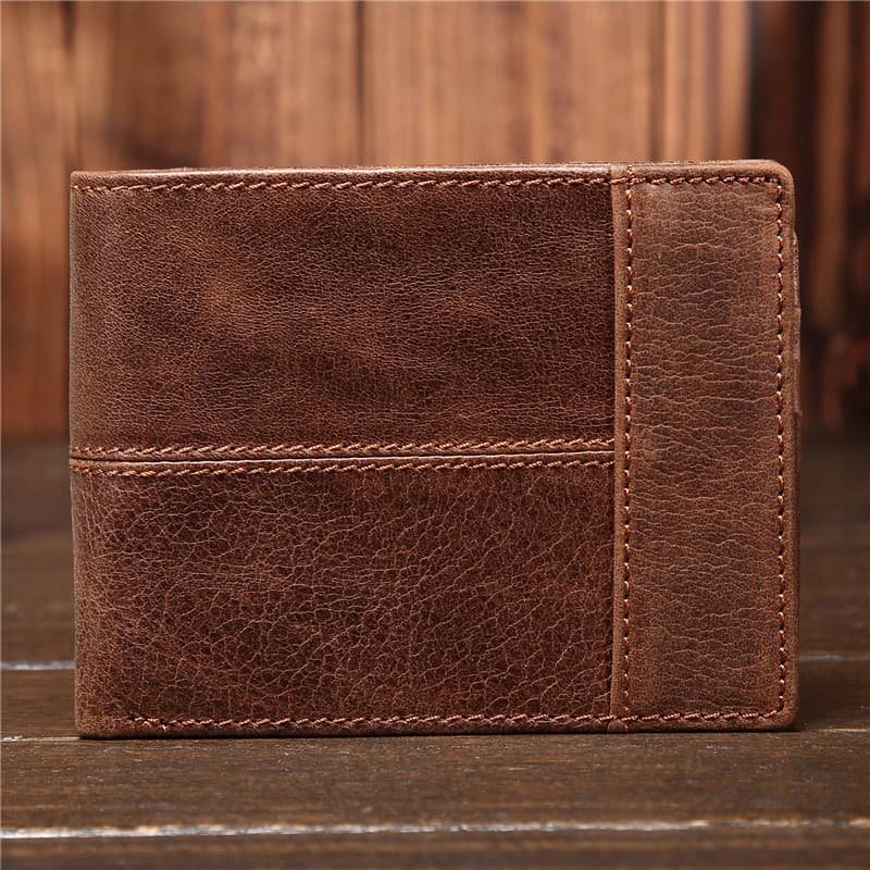 Retro Men's Short Oil Wax Leather Wallet Multi-Functional Genuine Cowhide Horizontal Style Breathable Wear-Resistant Expandable