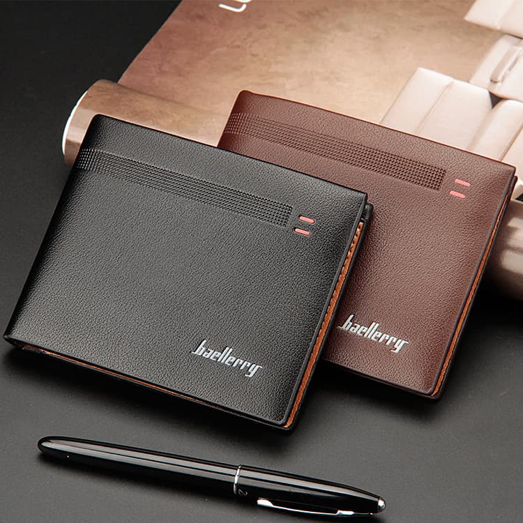 Baellerry New Men's Short Wallet European And American Style PU Leather Horizontal Money Clip Solid Color Pattern Fashion Accessory