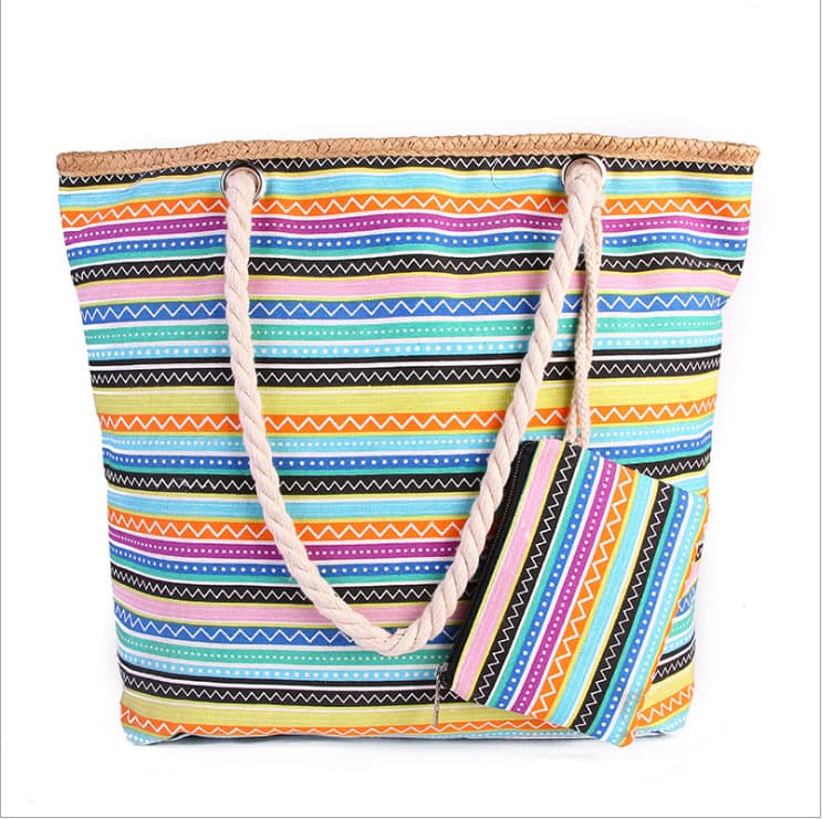 New Beach Bag Women's Bag Colorful Large Capacity Canvas Bag Outgoing Portable Bag with Handbag with Change