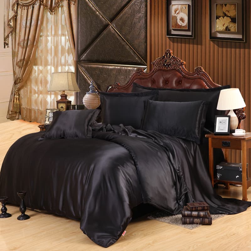 New foreign trade ice silk satin single product bed sheet solid color double ice silk satin quilt cover bed set