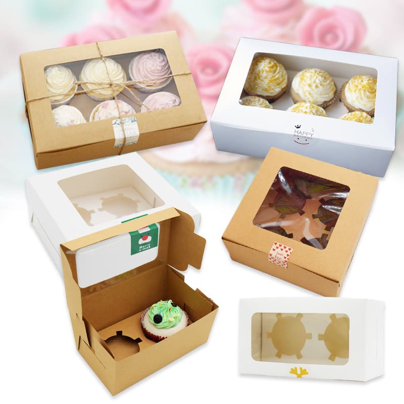 Pure white single/2/4/6 cupcake packaging box kraft paper muffin cup cake box egg tart box wholesale