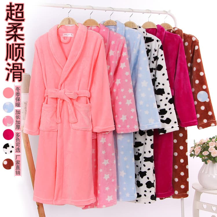 Factory Direct Sales Ultra-thick Flannel Pajamas for Men and Women Autumn and Winter Bathrobes Cute Nightgown Sexy Long-sleeved Bath Towel Nightgown
