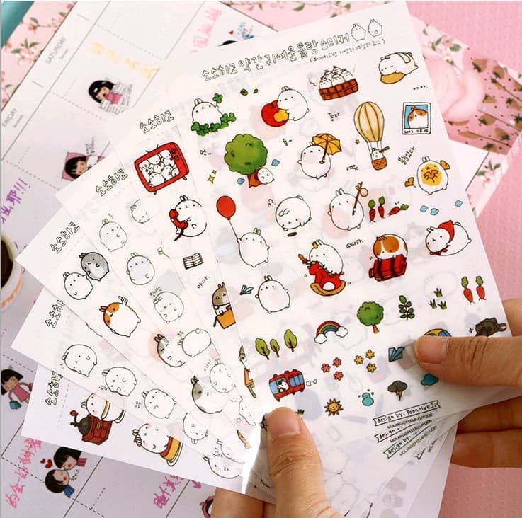 Cute Cartoon Adorable Round Rabbit Transparent Decorative Stickers, Diary Photo Album Stickers, 6 Sheets per Pack, 3 Styles to Choose