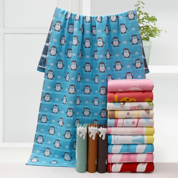 Three-Layer Gauze Bath Towel 70x140, Baby Cute Cartoon Thickened Beach Towel, Cotton Bath Towel, Crown Kids Blanket Towel