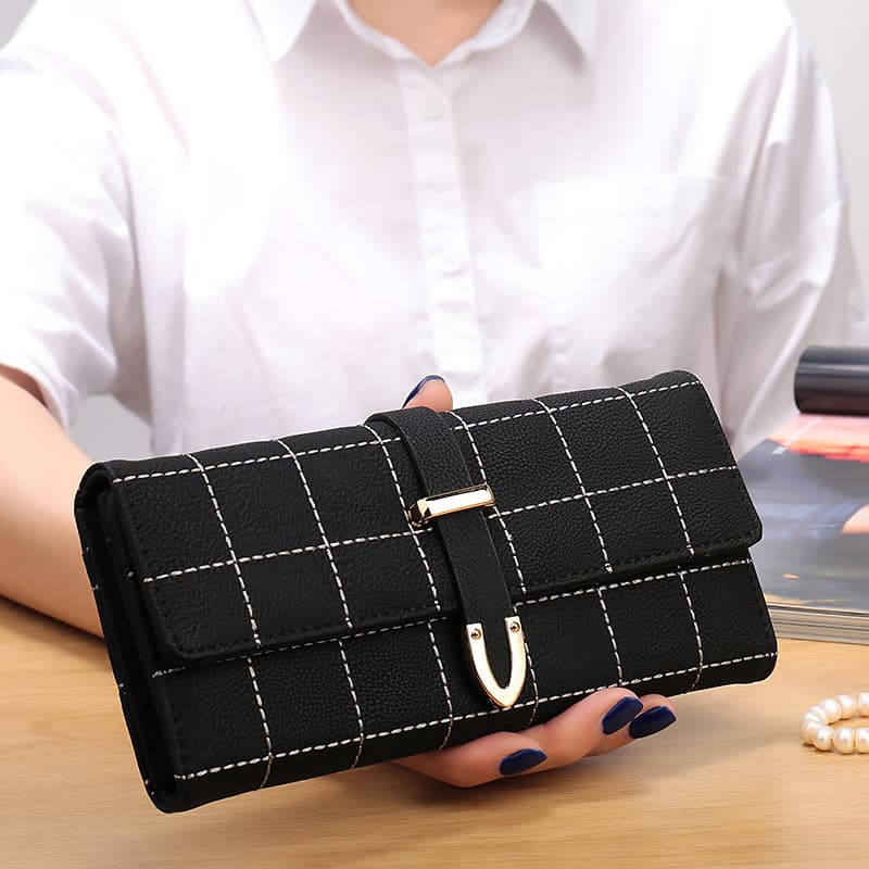 Popular 2024 Women's Long Wallet Embroidered Vintage Frosted Cover Tri-fold Large Coin Purse Trendy Korean Style Money Bag