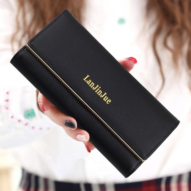Vintage Large Capacity Long Wallets Women's Poetry Wallet Three-Fold Leather Clutch Purse Silver Bag Female Money Holder