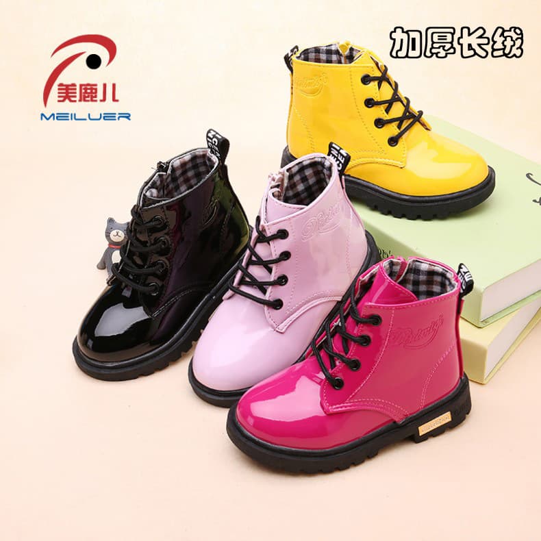 Children's Martin Boots Spring Autumn New Style Boys Leather Anti-slip Girls Boots Warm Mid-large Children Cotton Shoes