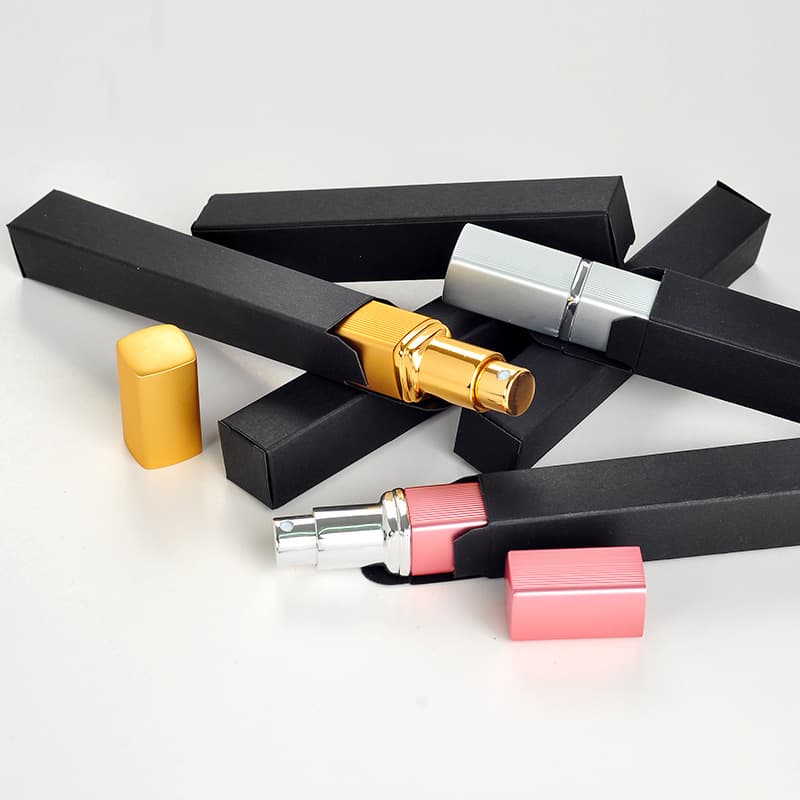 12ml Portable Long Strip Hot Stamping Perfume Refill Bottle with Paper Box Packaging Perfume Aluminum Tube Spray Bottle Empty