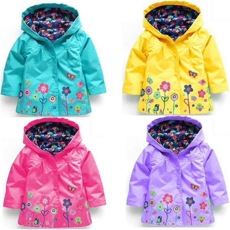 Children's Jacket, Girls' Cute Flower Windproof and Rainproof Outerwear, Raincoat, Drop Shipping