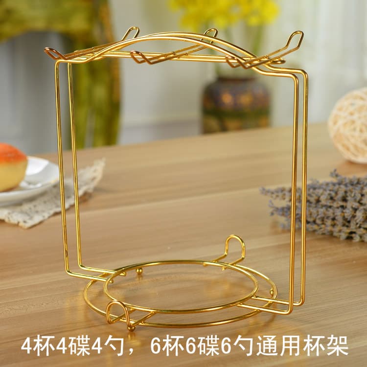 Luxury Iron Coffee Cup Rack, Stainless Steel Metal Rack, Kitchen Storage Rack, Coffee Cup and Saucer Holder (6 Cups & 6 Saucers)