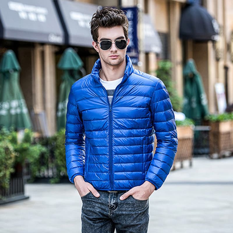 Cross-border supply of lightweight men's down jacket with stand collar and slim fit winter new large size short down jacket manufacturer