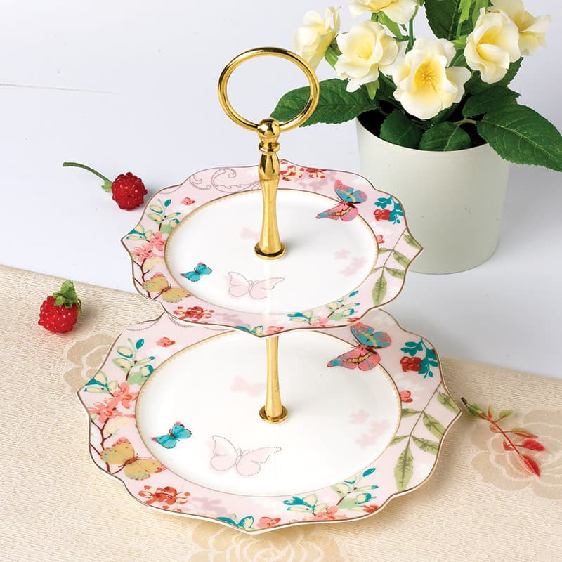 Cherry Blossom Love European-style Ceramic Plate Creative Scalloped Fruit Platter Wholesale Stock Double-layer Tray Can Be Mixed