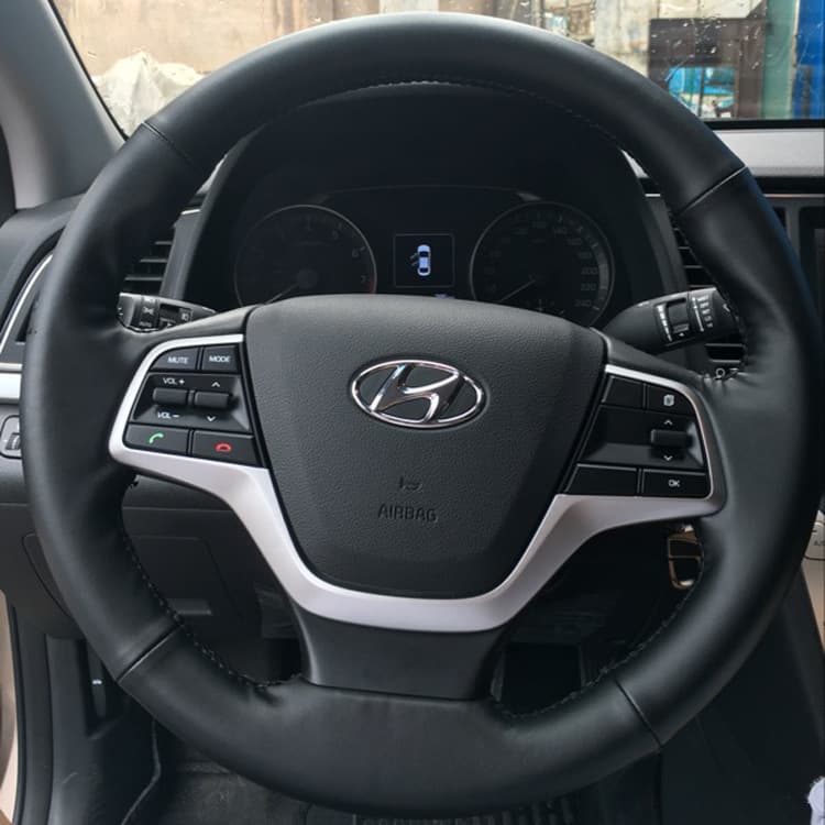 Genuine Leather Hand-Sewn Steering Wheel Cover for Hyundai Elantra, Festa, Verna, Accent, Custom Fit