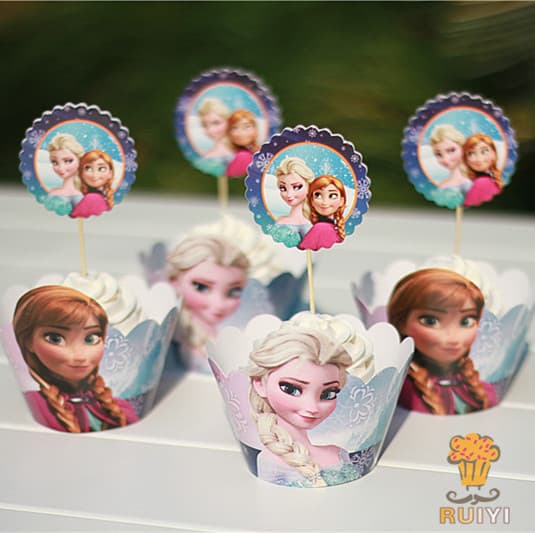 Frozen Cupcake Borders Muffin Cup Cardboard Children's Birthday Party Decoration Anna Elsa