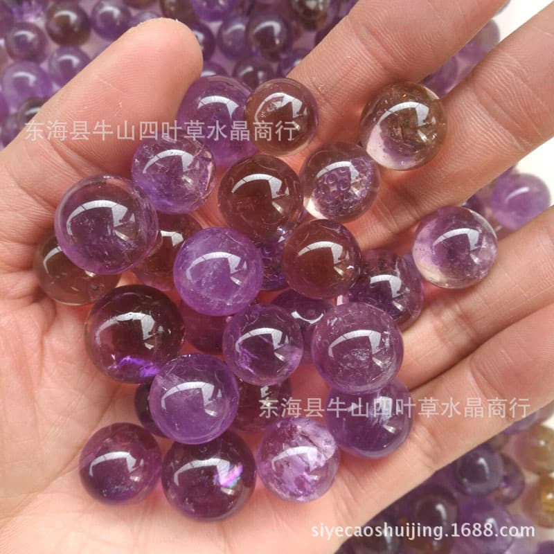 Natural Ametrine Ball, Seven Stars Ornament Small Amethyst Sphere, Transparent Crystal Ball Diameter 14-20 mm, Manufacturer Wholesale