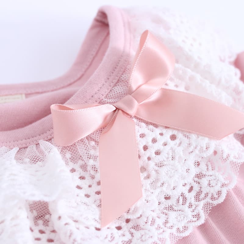 Kids Cotton Pajamas Baby Sleep Dress with Lace Trim Girls Nightgown Korean Style Children's Homewear Factory Stock