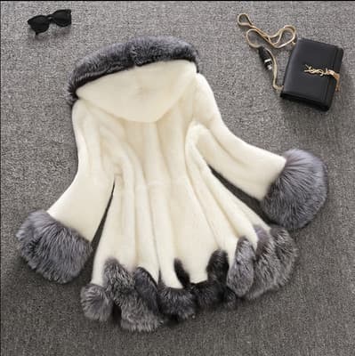 New Faux Fur Women's White Rabbit Fur Mink Winter Hooded Coat Jacket for AliExpress
