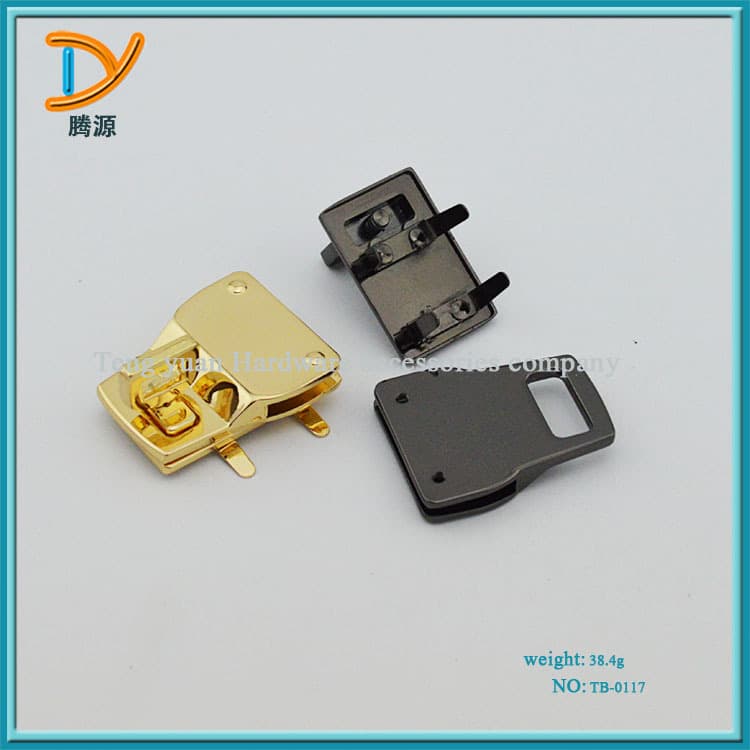 Factory supply of handbag and luggage hardware accessories, die-cast zinc alloy clasps, clip locks, and twist locks.