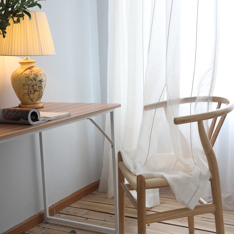 Striped Linen Cotton Blend Solid White Sheer Curtain Fabric Finished Curtain