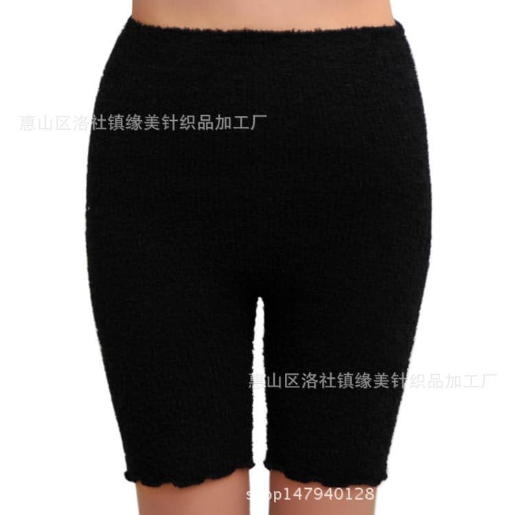 Black High-Waist Pants, Half-Fleece Coral Fleece High-Waist Belly Warmer, Safe Base Layer, Warm Capri Pants
