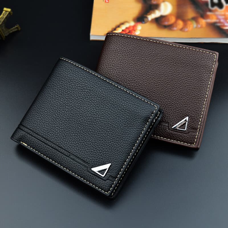 Men's Short Wallet Fashionable Casual Litchi Grain Soft Leather Multi-card Large Capacity Small Wallet Cropped Leather Clutch