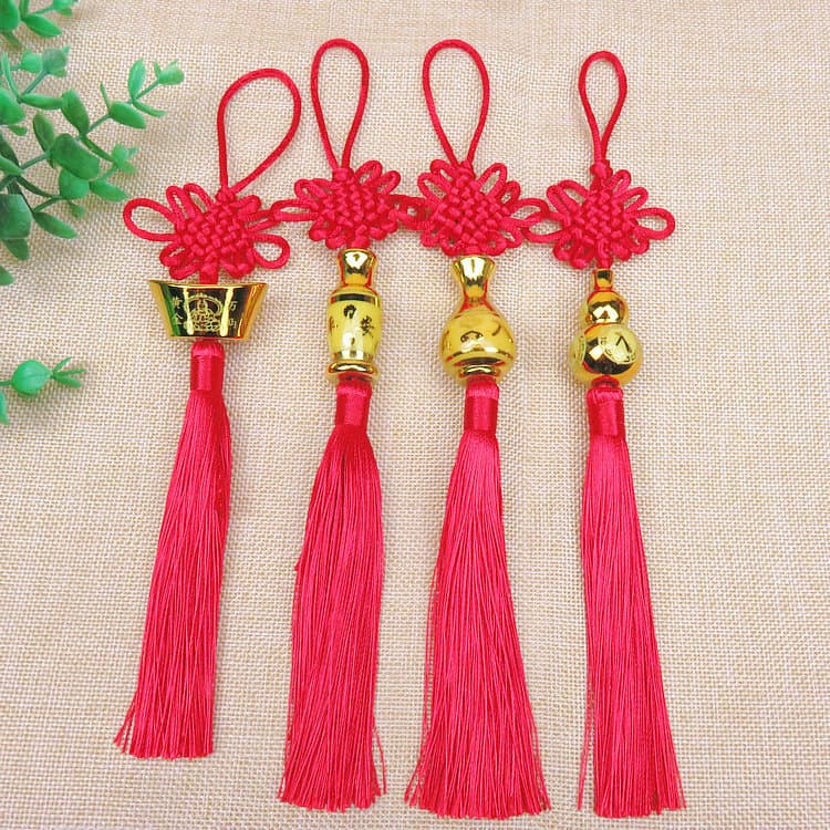 Wholesale Golden Ingot Gourd Small Tassel Chinese Knot Pendant Home Bonsai Decoration Festive Gift Ornament