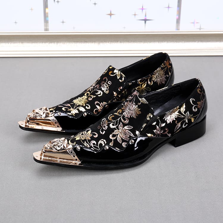 European Style Pointed Toe Steel Toe Fashion Casual Leather Shoes for Men, Foreign Trade Large Size Fashion Shoes, Cowhide Printed Low-Top Shoes