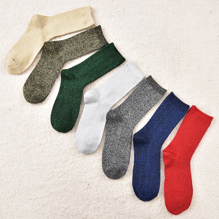 [Stall supply] Japanese gold and silver silk socks women's solid color mid-calf pile socks summer thin breathable women's socks