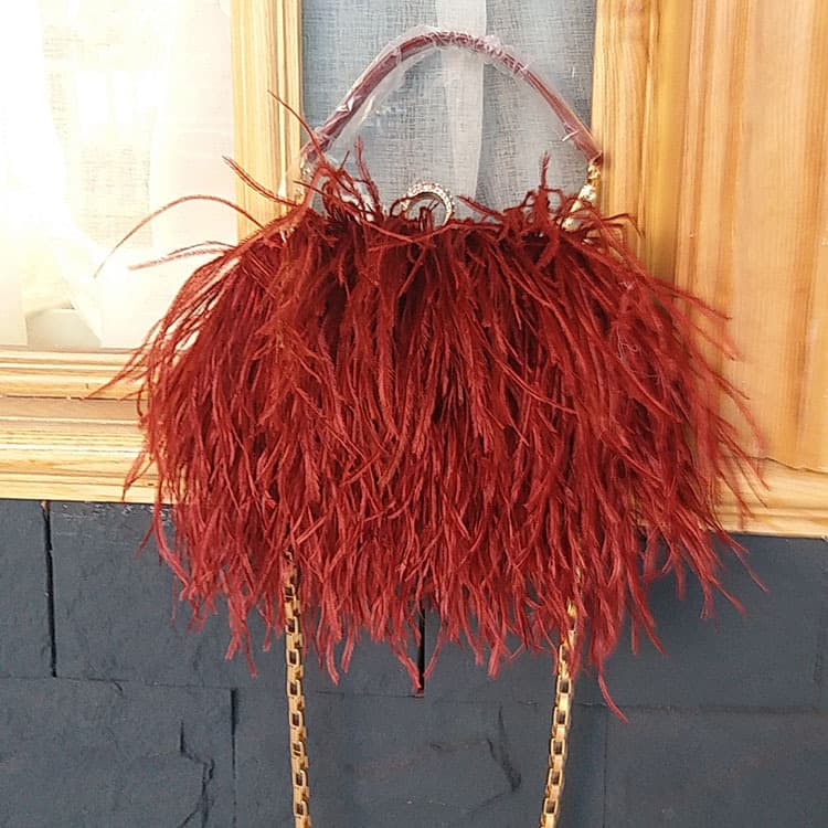 Fashionable Street Style Women's Bag Imported Ostrich Feather Evening Bag Trendy Chain Shoulder Bag Small Tassel Handbag