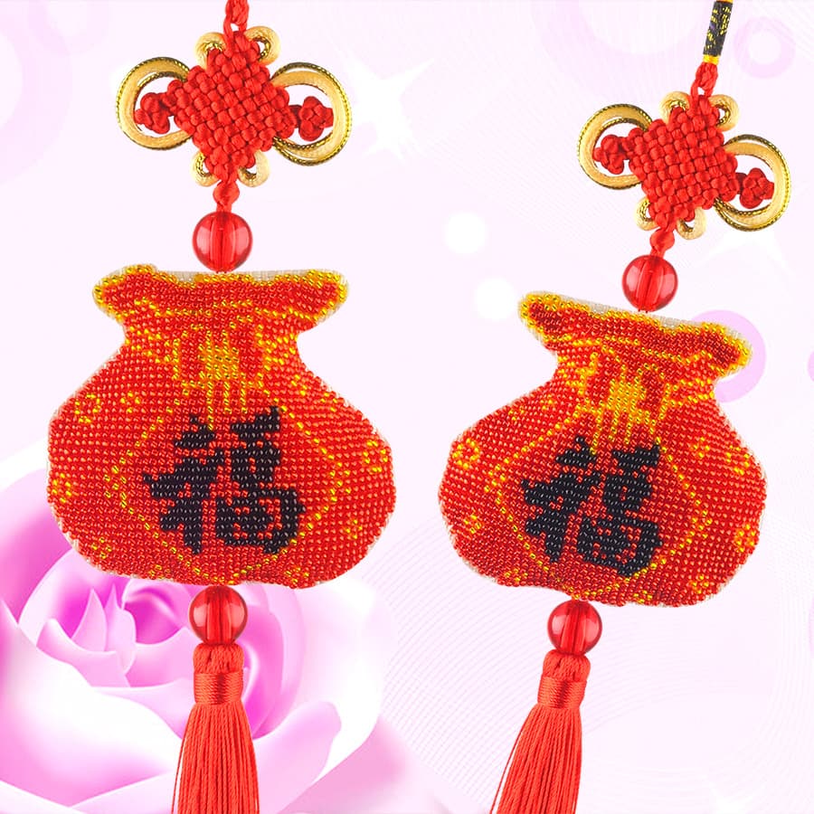 Lucky Bag Money Pouch Cross Stitch Bead Embroidery Printed Car Hanging Ornament Double-Sided Embroidery Peace Charm Full Bead Embroidery 045