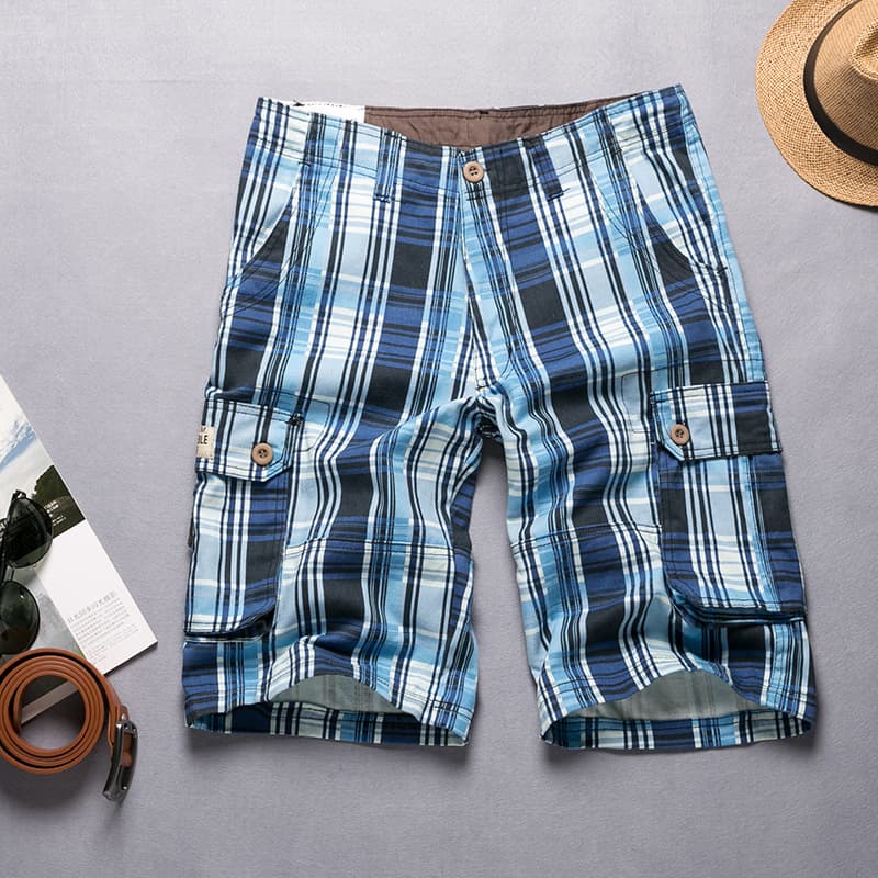 Men's Multi-Pocket Plaid Shorts Casual Loose Fit Workwear Shorts