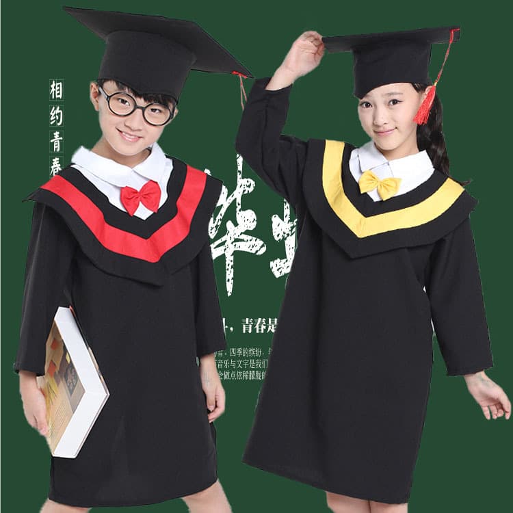 Kindergarten Children's Doctor Gown and Cap Performance Costume, Boys and Girls Primary School Graduation Photo Bachelor's Gown Performance Outfit