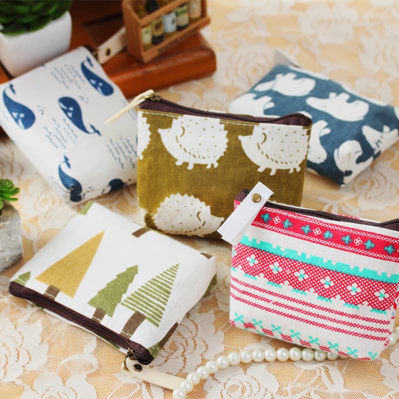 Linen Small Fresh Retro Korean Style Coin Purse Coin Bag Simple Fashion Canvas Cartoon Key Pouch Card Holder