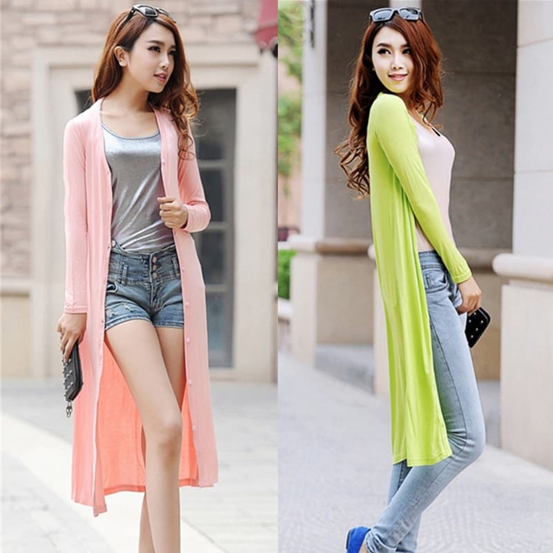 Long Modal Ladies Open Cardigan Knitted Thin Sun Protection Air Conditioning Long Sleeve Korean Style Street Fashion Outerwear