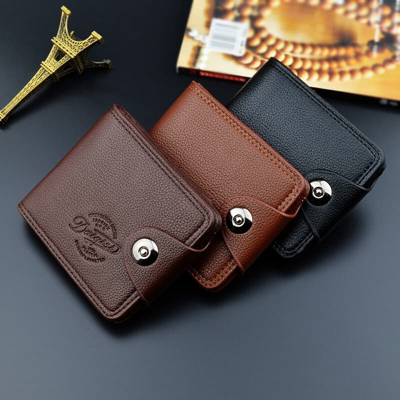 New Men's Wallet Short Style Fashion European and American Magnetic Buckle Multi-Card Holder Large Capacity Pebbled Leather Wallet