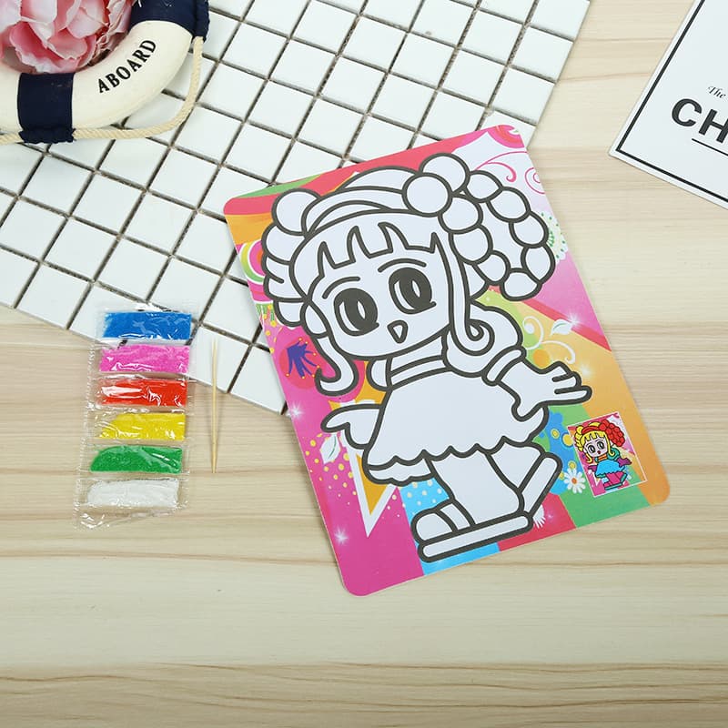 New Cross-Border Children's Hand-Painted Sand Art Toys That Stimulate Hands-On and Brain Activity, Six-Color Sand Art Wholesale Handmade