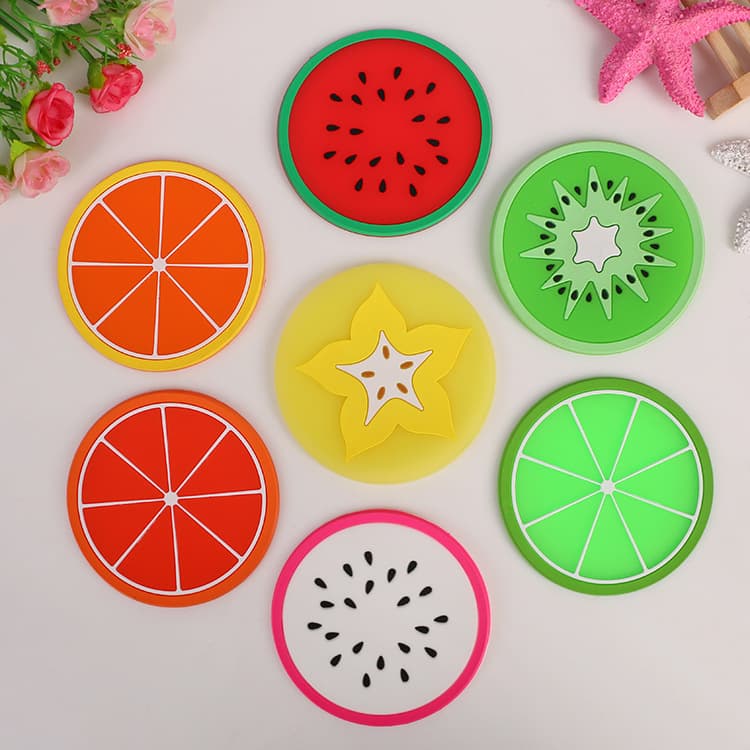 Pvc Soft Rubber Fruit Coasters, Jelly-Colored Rubber Non-Slip Insulated Tea Cup and Bowl Mats, Self-Produced and Sold in Stock Wholesale