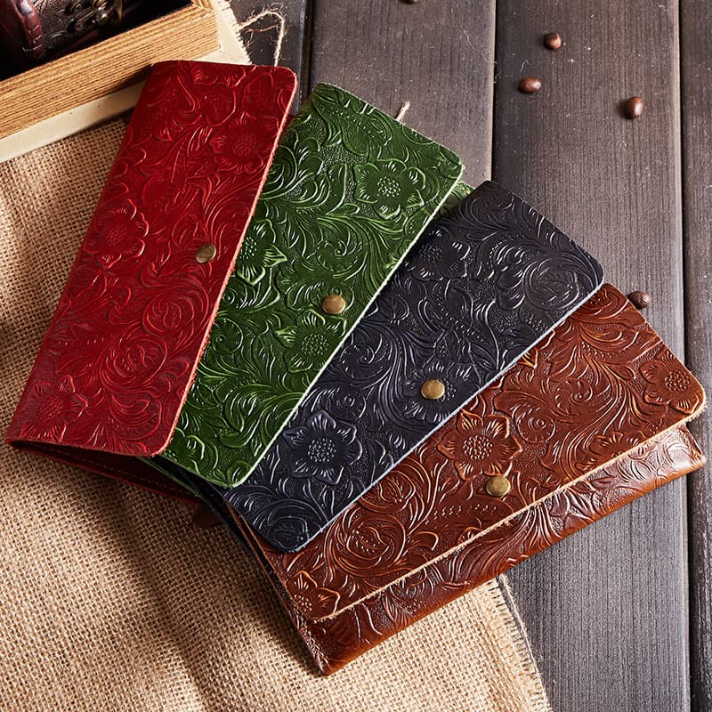 Genuine Leather Wallet for Women Top Layer Cowhide Long Handheld Mobile Phone Bag Vintage Wholesale Handbag Floral Pattern