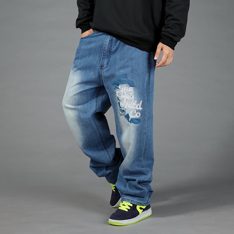 Loose Fit Men's Hip Hop Jeans Spring Autumn plus Size Casual Long Trousers Zipper Opening Printed Denim Pants Street Style