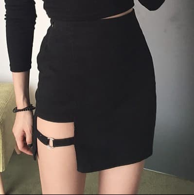 Q226 Korean Chic Circle Design Slim Fit Pencil Skirt Irregular Sexy Skirt (Small Iron Ring Skirt)