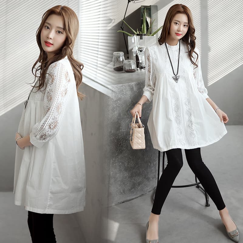 2024 Spring/Summer Maternity Top Korean Style Fashion Plus Size Maternity Shirt Slimming Mid-Length Dress
