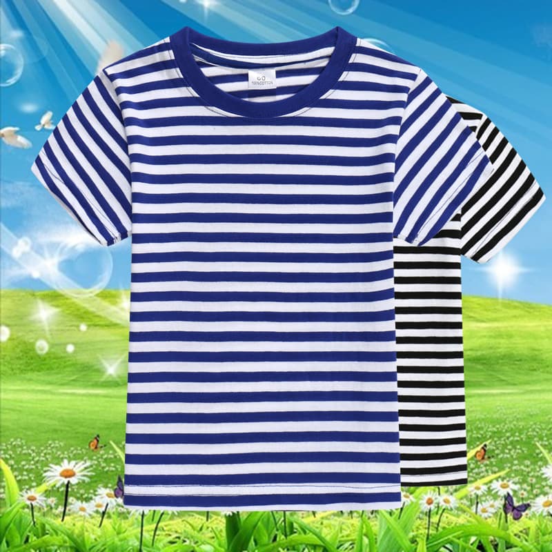 New Children's Navy Short Sleeve T-Shirt, Men's and Women's Kids' Summer Cotton Half Sleeve Striped Sea Soul Shirt, Custom Wholesale