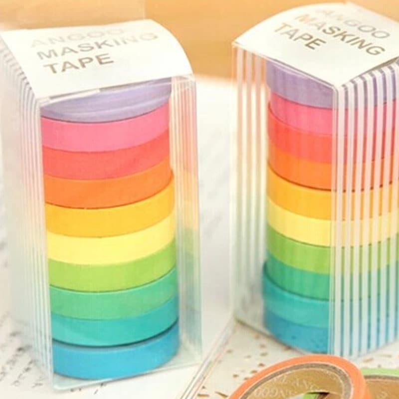 A Gu AGUTAPE Colorful DIY Set, Candy-Colored Solid Cute Easy-Tear Washi Rainbow Tape