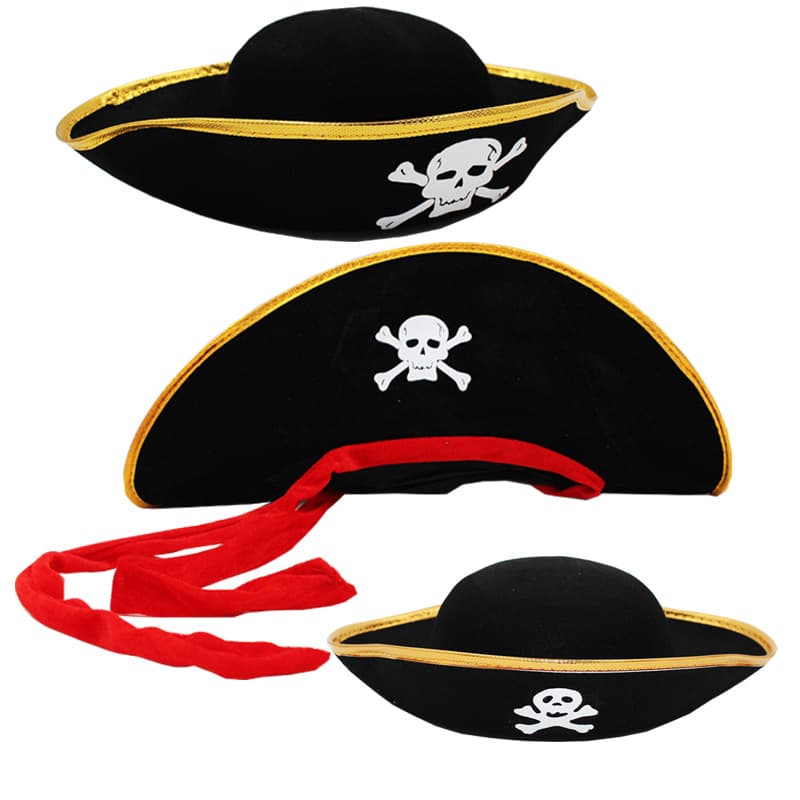 Halloween Costume Party Performance Props Cosplay Pirate Captain Hat Caribbean Pirate Skeleton Hat High-end Non-woven Fabric