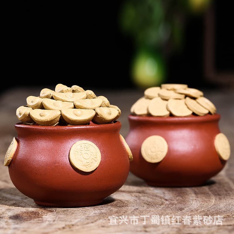Wholesale Yixing Purple Sand Teapet Treasure Bowl Gold Ingot Ornament Handmade Tea Set Sculpture Ornament Tea Play Collectible Gift