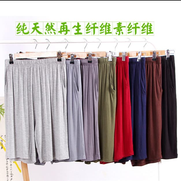 Summer Men's Modal Thin Home Sleep Shorts, Sporty Casual Men's Short Sleep Shorts, Bamboo Fiber Knee-Length Shorts, In Stock